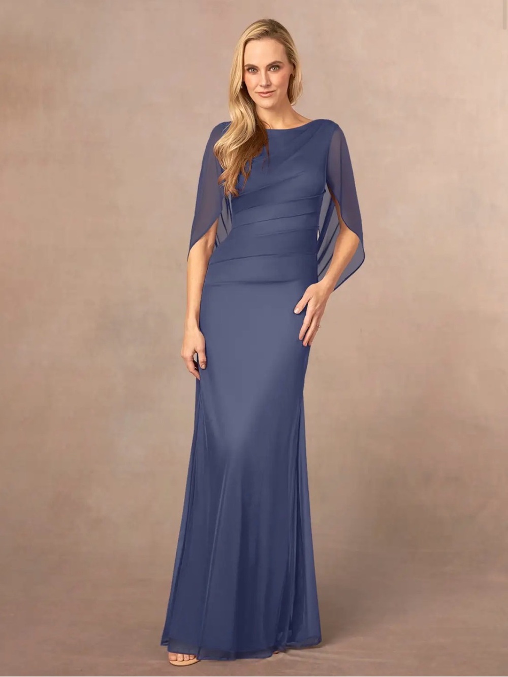 Azazie Belladonna- Stormy Mermaid Scoop Pleated Mesh Dress